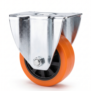 Heavy Duty Orange PU Castor Wheel Set of 4 &ndash; Fixed Caster Wheels for Trolleys, Carts & Industrial Equipment