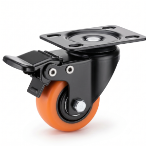 Heavy Duty Orange PU Castor Wheel Set of 4 &ndash; Brake Caster Wheels for Trolleys, Carts & Industrial Equipment