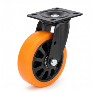 Heavy Duty Orange PU Castor Wheel Set of 4 &ndash; Swivel Caster Wheels for Trolleys, Carts & Industrial Equipment