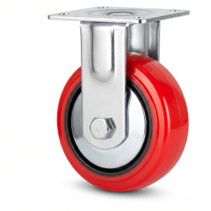 Heavy Duty Red PU Castor Wheel Set of 4 &ndash; Fixed Castor Wheels for Trolleys, Carts & Industrial Equipment